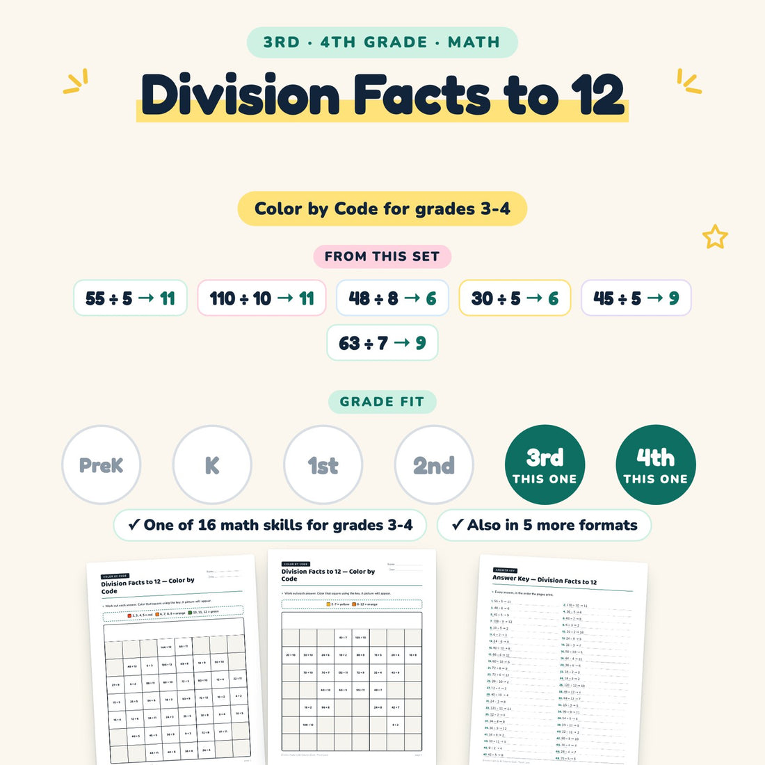 Division Facts to 12: skill and grade fit