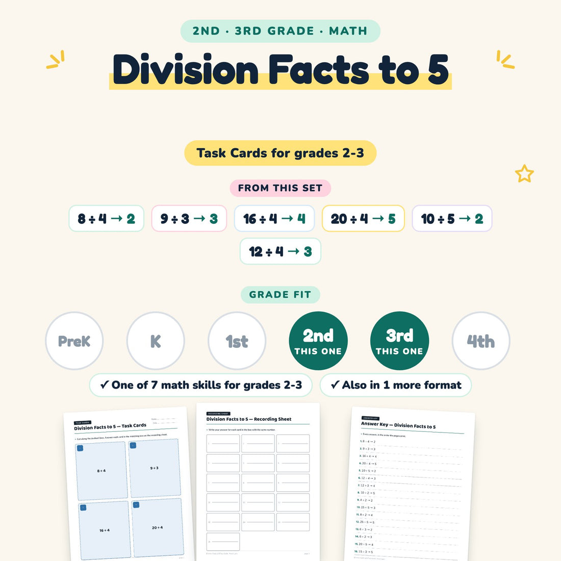 Division Facts to 5: skill and grade fit