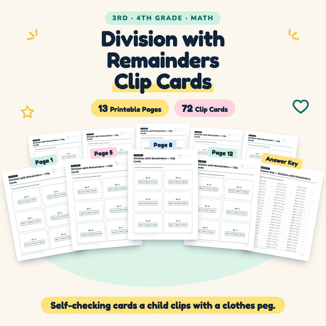 Division with Remainders Clip Cards | 3rd–4th Grade Math — cover