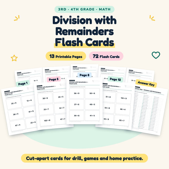 Division with Remainders Flash Cards | 3rd–4th Grade Math — cover
