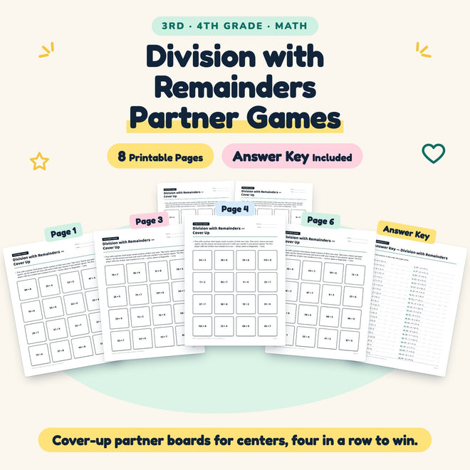 Division with Remainders Partner Games | 3rd–4th Grade Math — cover