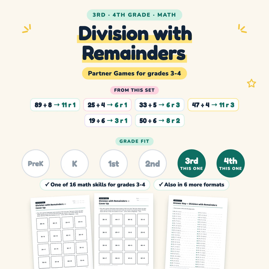 Division with Remainders: skill and grade fit