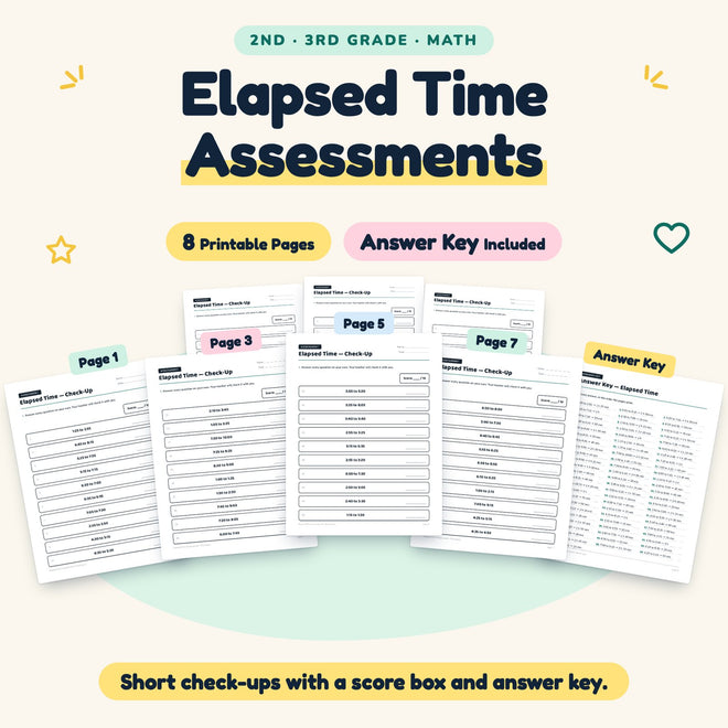 Elapsed Time Assessments | 2nd–3rd Grade Math (7 Pages) — cover