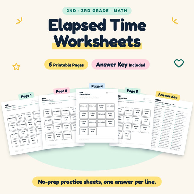 Elapsed Time Worksheets | 2nd–3rd Grade Math (6 Pages) — cover