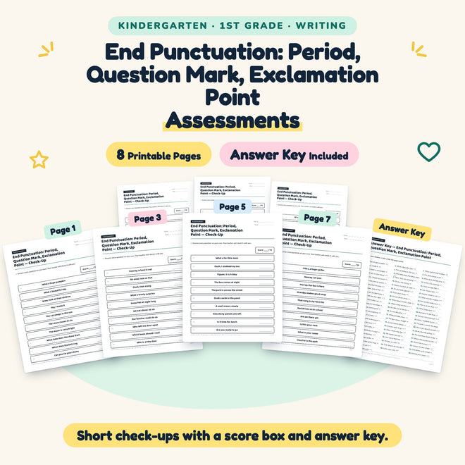End Punctuation Assessments | K–1st Grade Grammar (5 Pages) — cover