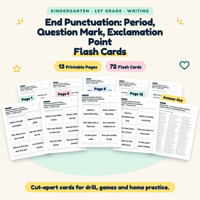 End Punctuation Flash Cards | K–1st Grade Grammar (34 Cards) — cover