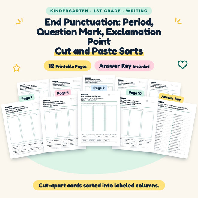 End Punctuation Cut and Paste Sorts | K–1st Grade (5 Pages) — cover