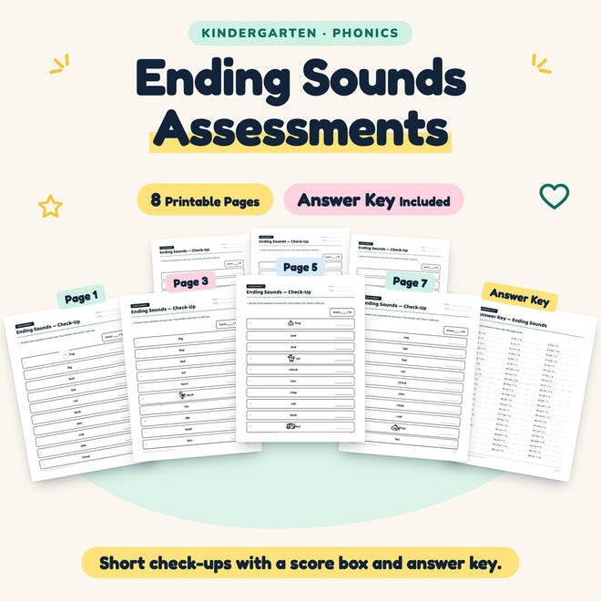 Ending Sounds Assessments | Kindergarten Phonics (7 Pages) — cover