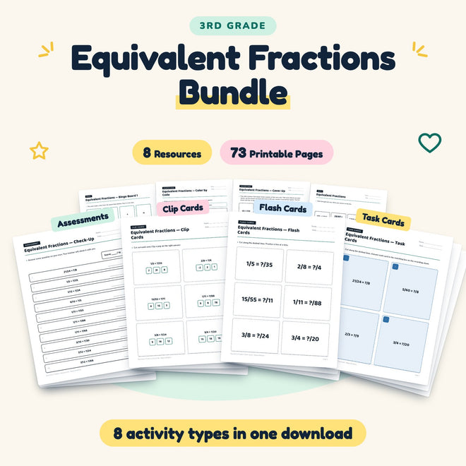Equivalent Fractions Bundle | 3rd Grade Math (8 Resources) — cover