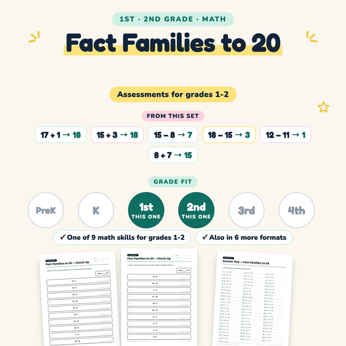 Fact Families to 20: skill and grade fit
