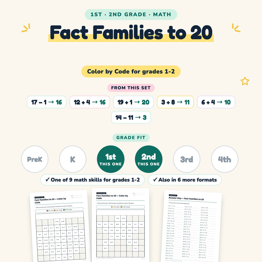 Fact Families to 20: skill and grade fit