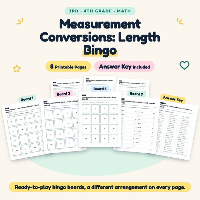 Measurement Conversions Bingo | 3rd–4th Grade Math (8 Pages) — cover