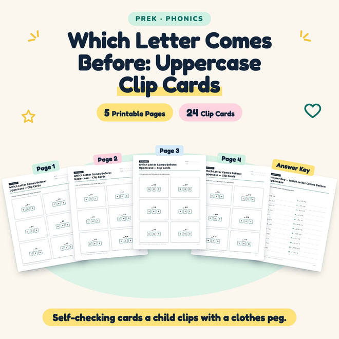 Which Letter Comes Before: Uppercase Clip Cards | Preschool — cover