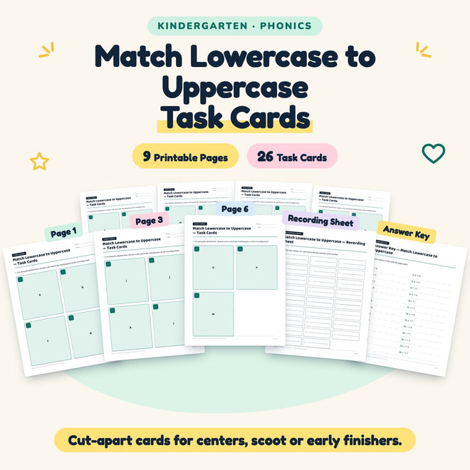 Match Lowercase to Uppercase Task Cards | Kindergarten — cover