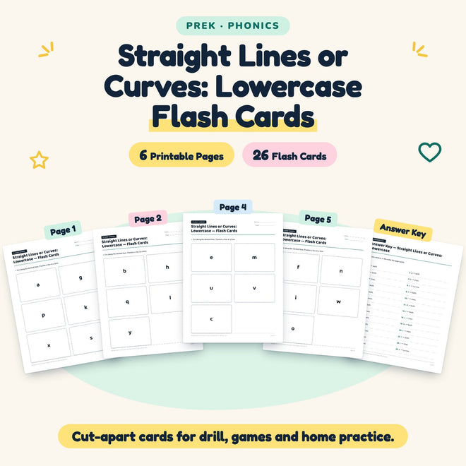 Straight Lines or Curves: Lowercase Flash Cards | Preschool — cover