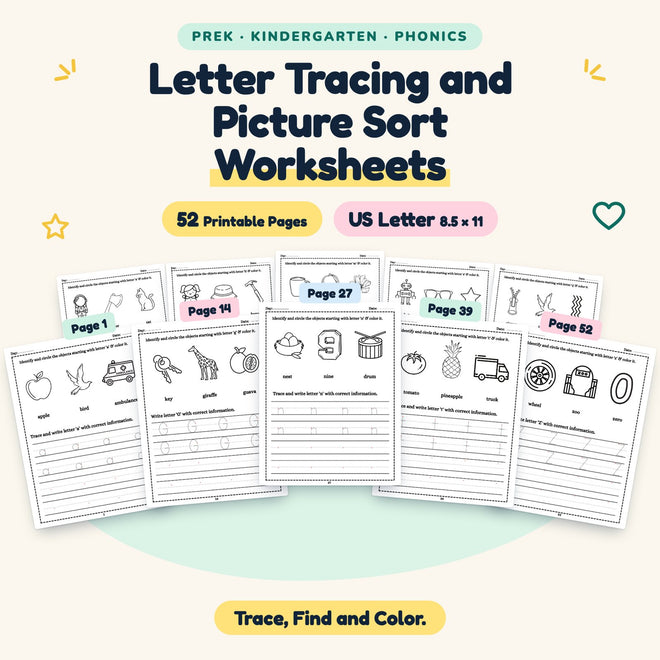 Letter Tracing and Picture Sort — cover