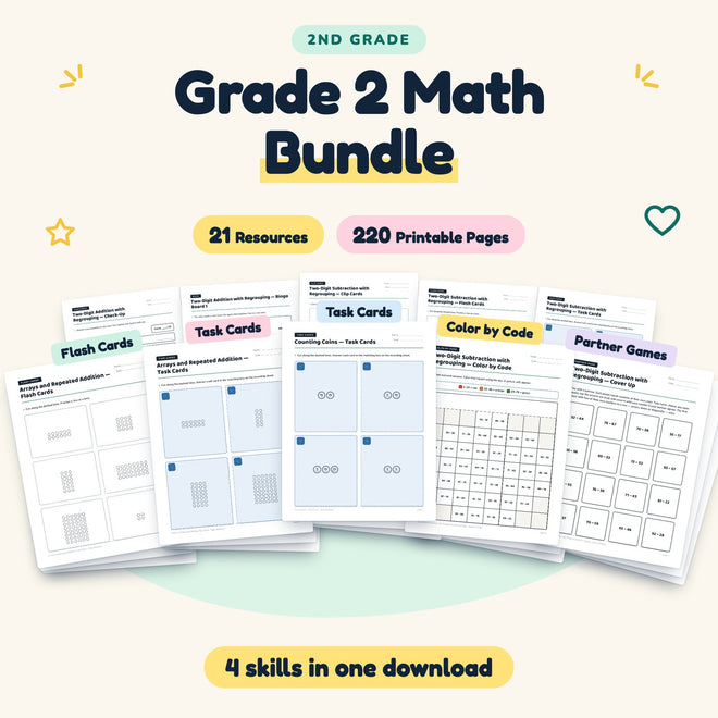 2nd Grade Math Worksheets MEGA BUNDLE (21 Resources) — cover