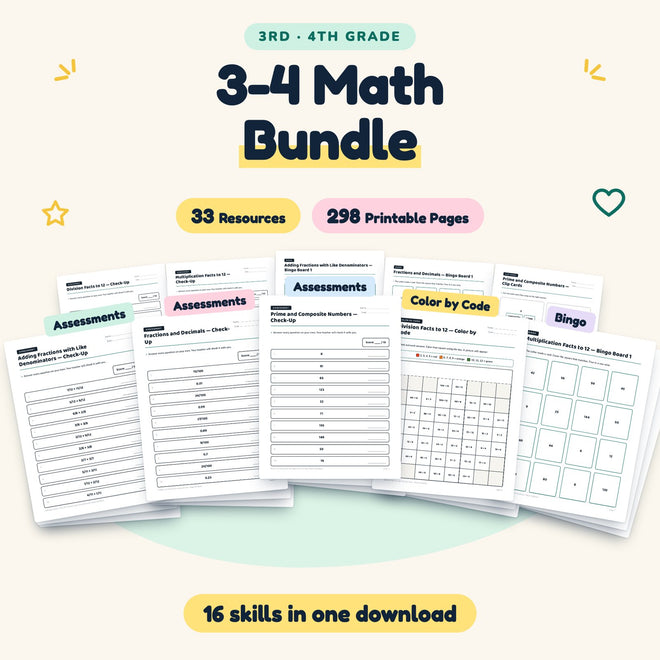 3rd–4th Grade Math Worksheets MEGA BUNDLE (34 Resources) — cover