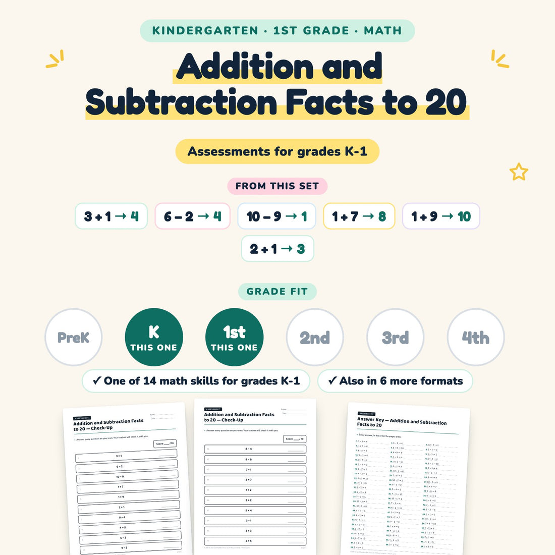 Addition and Subtraction Facts to 20: skill and grade fit