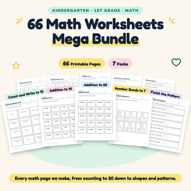 Kindergarten Math Worksheets Bundle (66 Pages) — cover