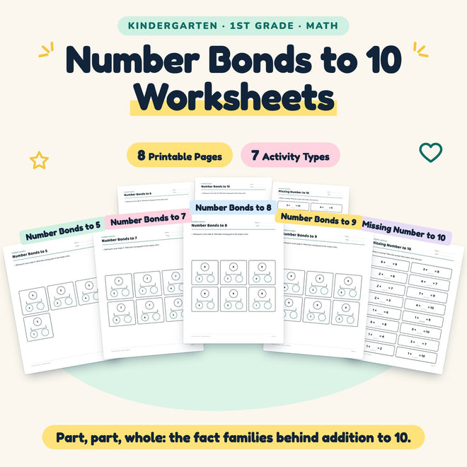 Number Bonds to 10 Worksheets | K–1st Grade Math (8 Pages) — cover