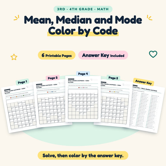Mean, Median and Mode Color by Code | 3rd–4th Grade Math — cover