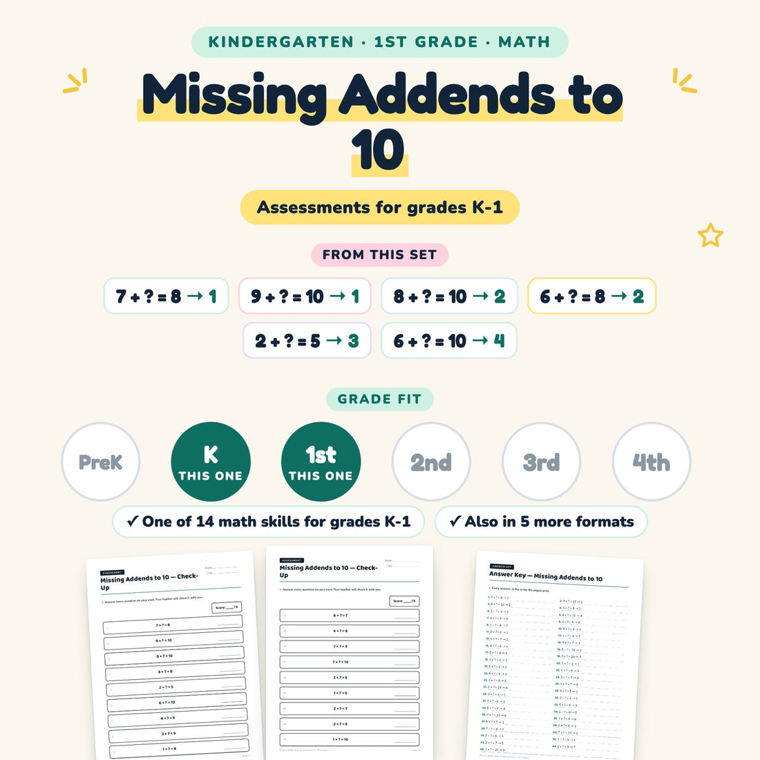 Missing Addends to 10: skill and grade fit