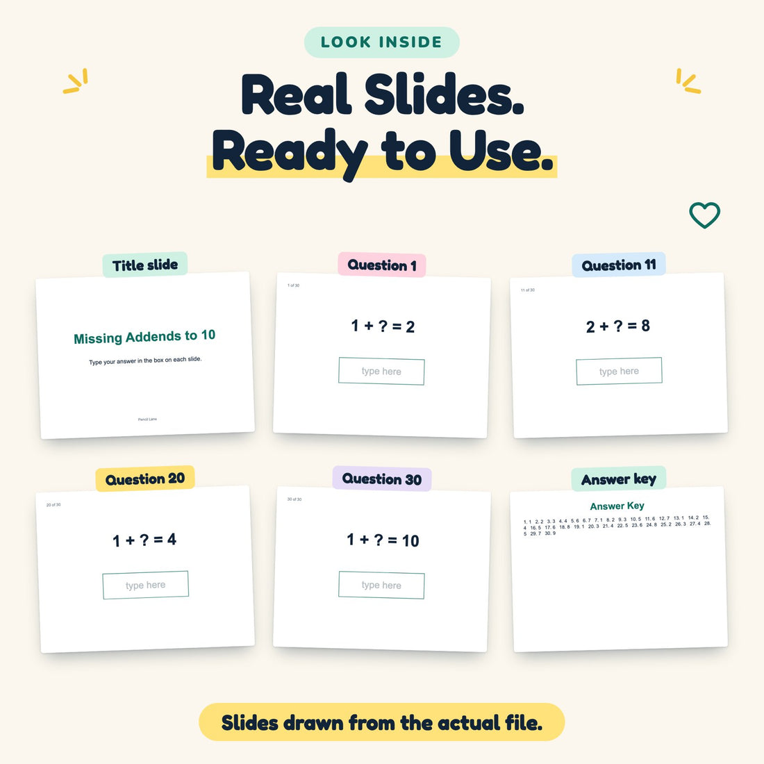 Missing Addends to 10 digital deck: look inside
