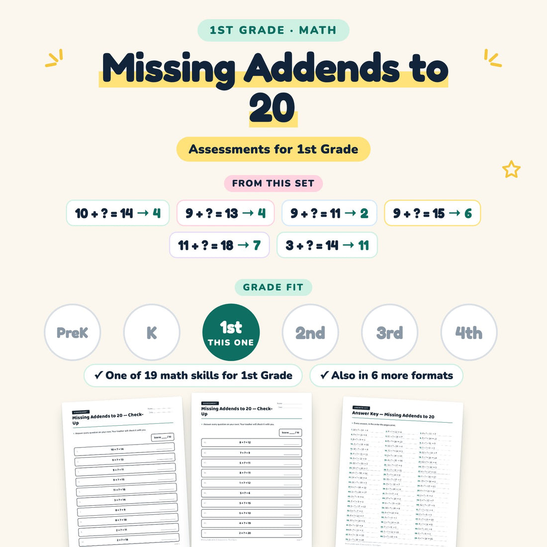 Missing Addends to 20: skill and grade fit