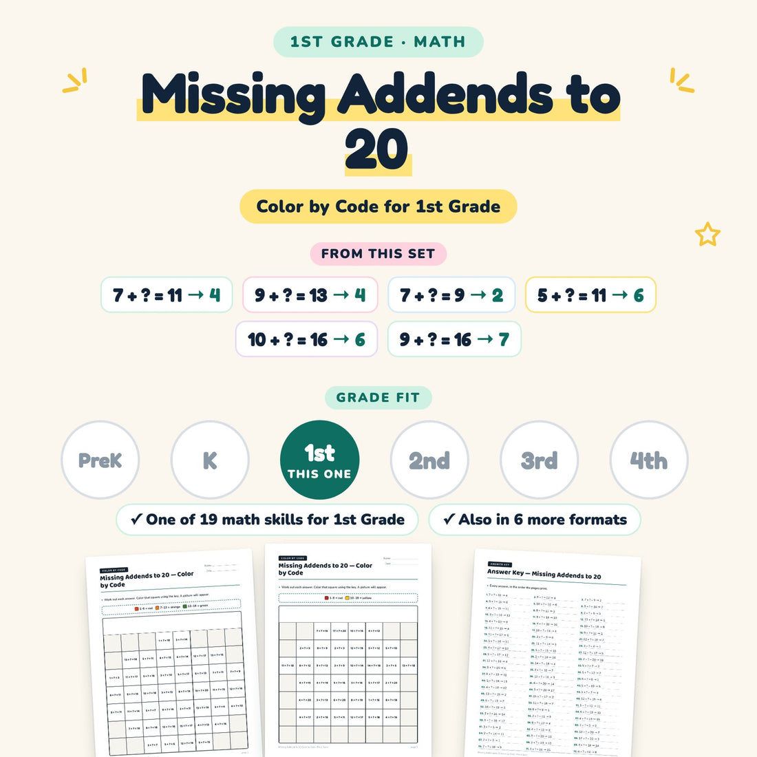 Missing Addends to 20: skill and grade fit