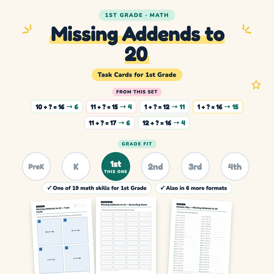 Missing Addends to 20: skill and grade fit
