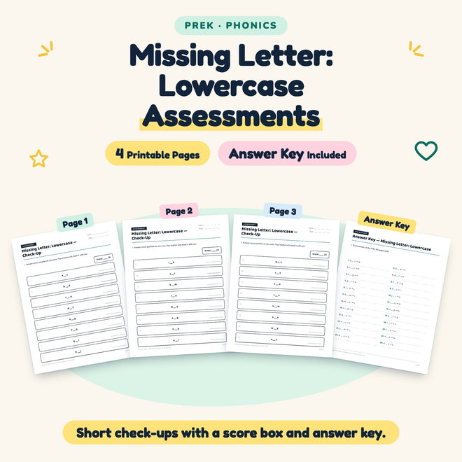 Missing Letter: Lowercase Assessments | Preschool (4 Pages) — cover