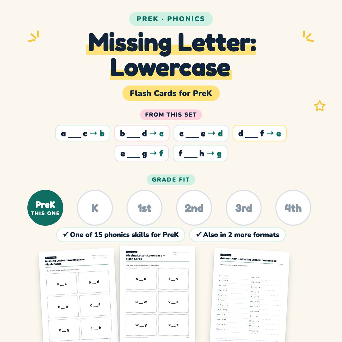 Missing Letter: Lowercase: skill and grade fit