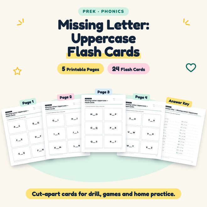 Missing Letter: Uppercase Flash Cards | Preschool (24 Cards) — cover