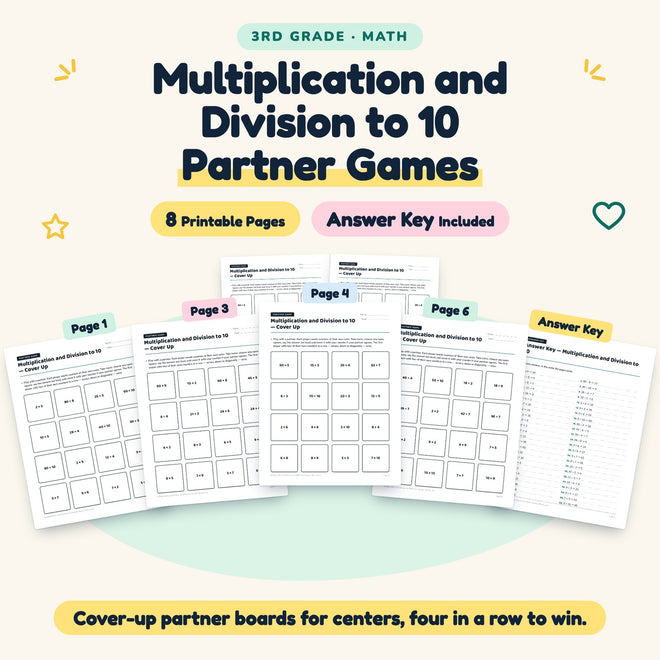 Multiplication and Division to 10 Partner Games | 3rd Grade — cover