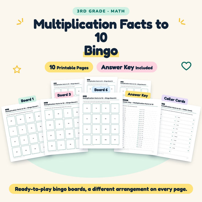 Multiplication Facts to 10 Bingo | 3rd Grade Math (10 Pages) — cover
