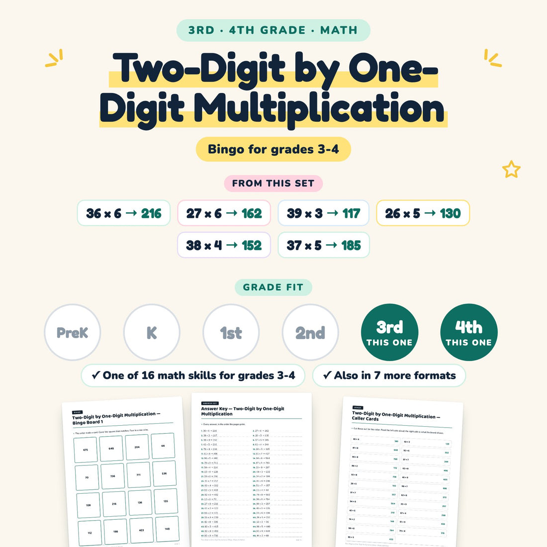 Two-Digit by One-Digit Multiplication: skill and grade fit