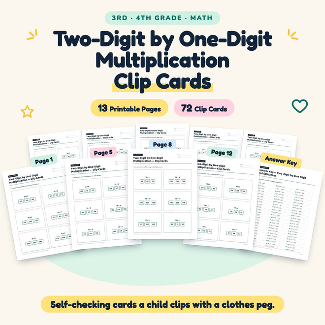 Two-Digit by One-Digit Multiplication Clip Cards | 3rd–4th Grade — cover