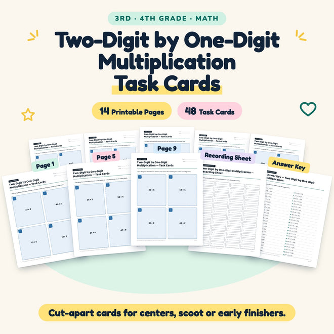 Two-Digit by One-Digit Multiplication Task Cards | 3rd–4th Grade — cover