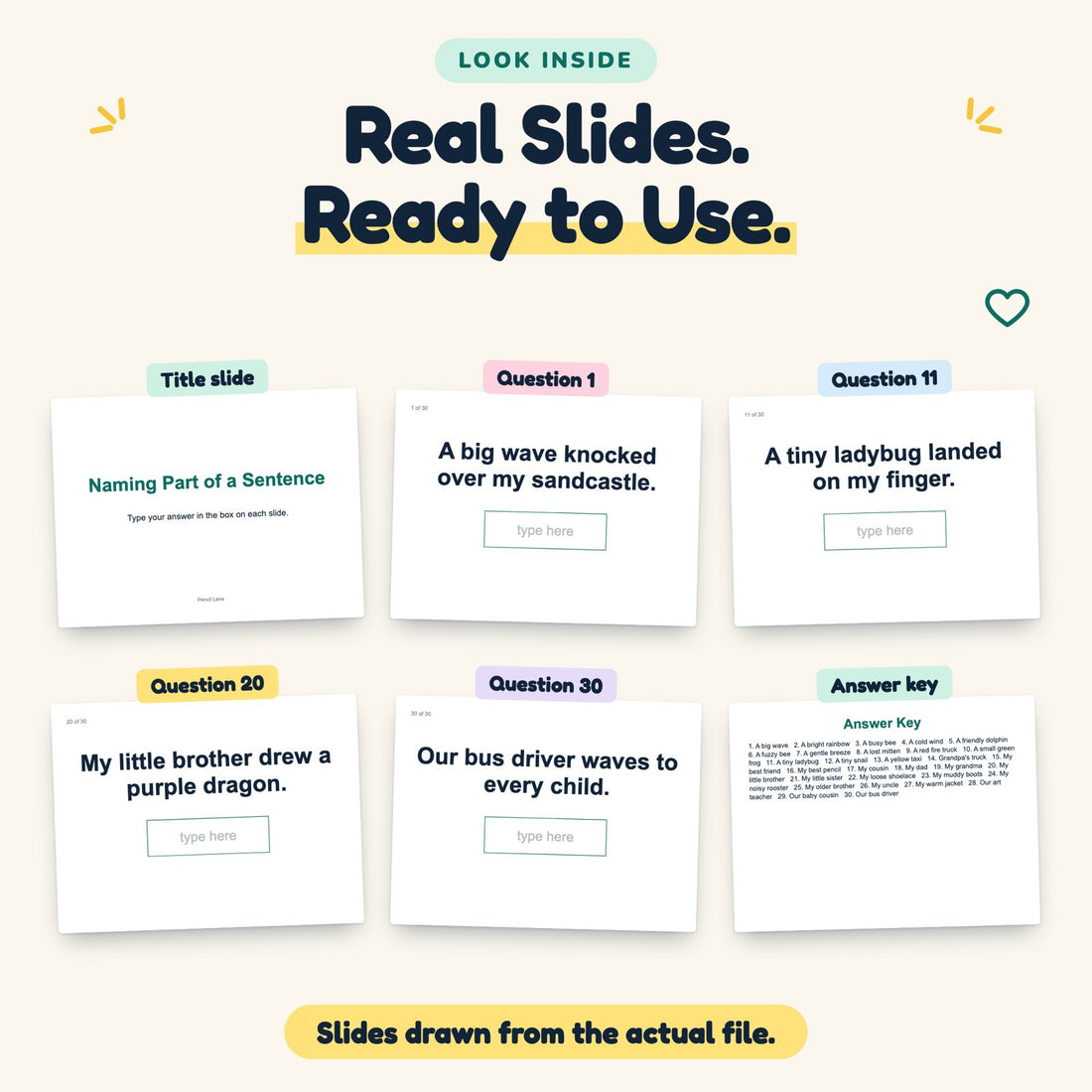 Naming Part of a Sentence digital deck: look inside