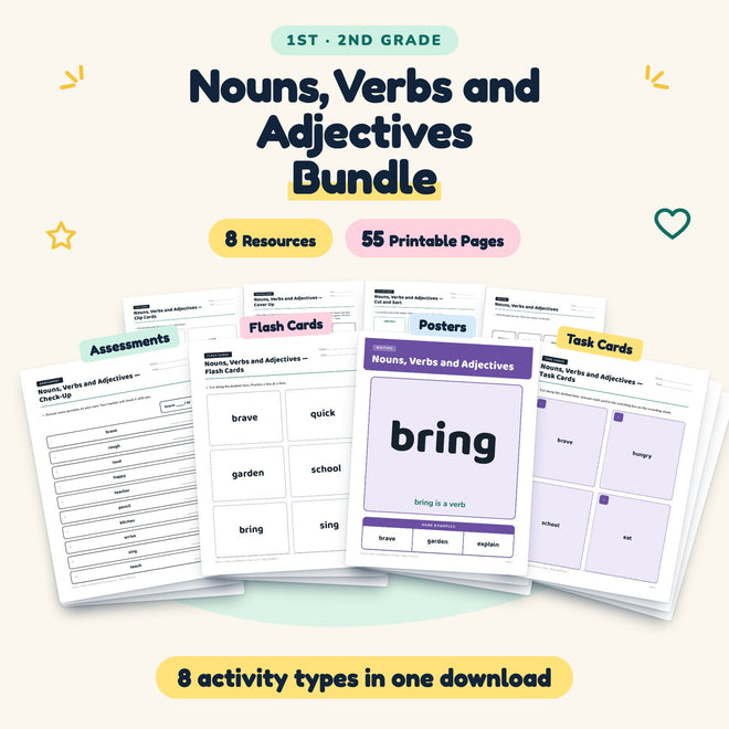 Nouns, Verbs and Adjectives Bundle | 1st–2nd Grade Grammar — cover