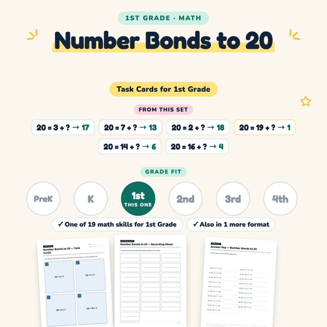 Number Bonds to 20: skill and grade fit