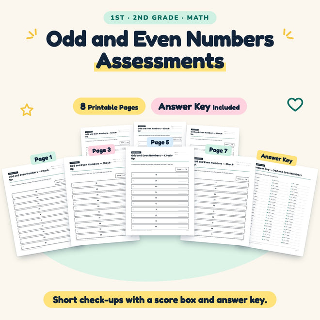 Odd and Even Numbers Assessments | 1st–2nd Grade (5 Pages) — cover
