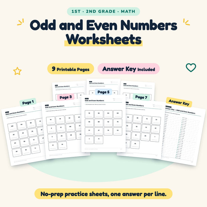 Odd and Even Numbers Worksheets | 1st–2nd Grade (4 Pages) — cover