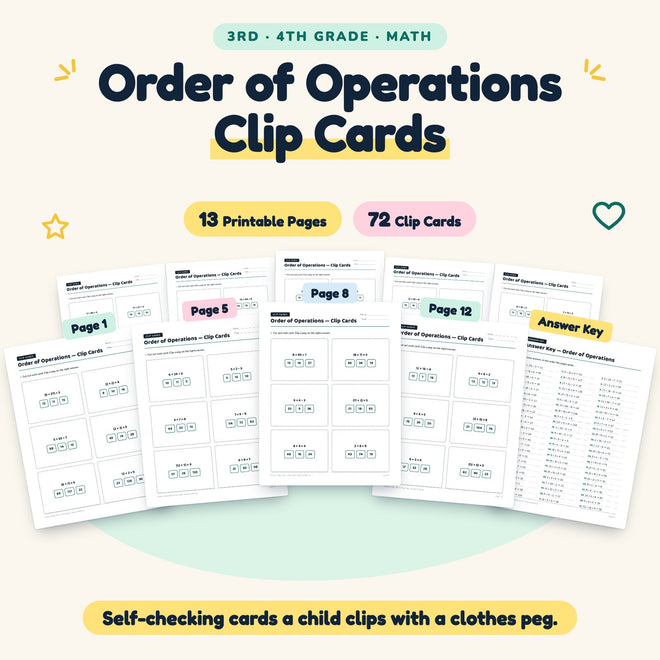Order of Operations Clip Cards | 3rd–4th Grade (72 Cards) — cover