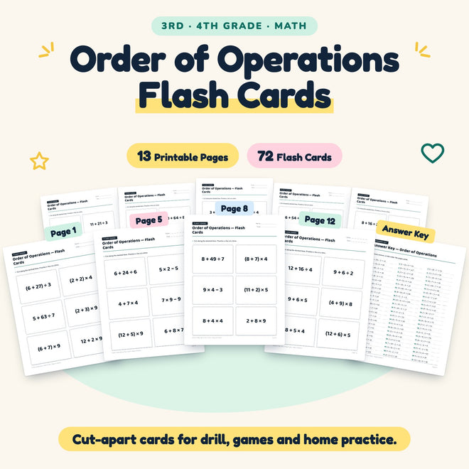 Order of Operations Flash Cards | 3rd–4th Grade (72 Cards) — cover