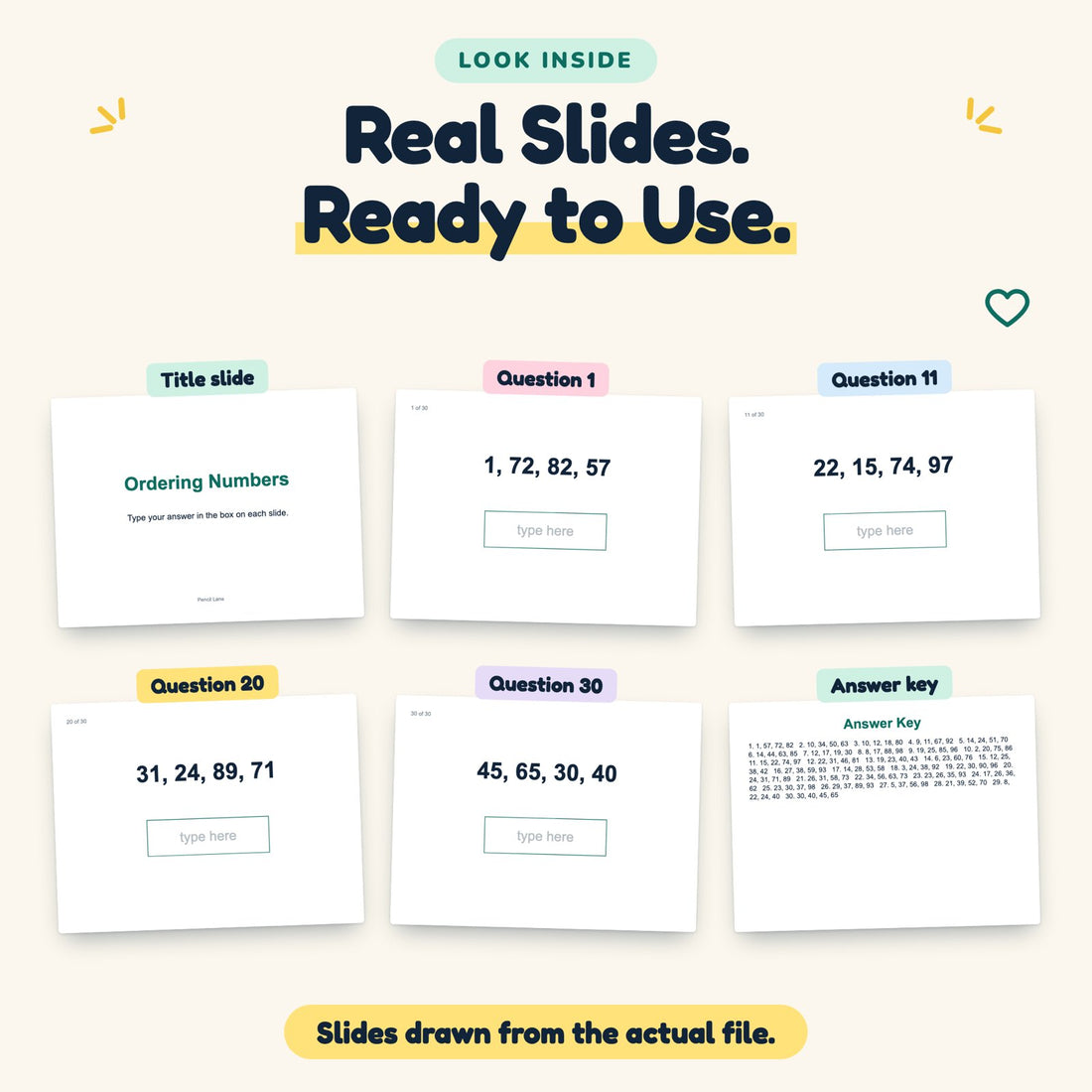 Ordering Numbers digital deck: look inside