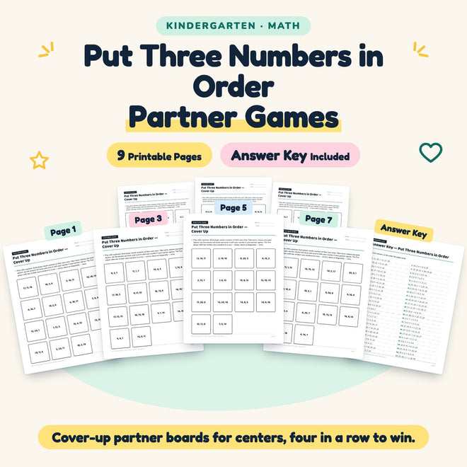 Put Three Numbers in Order Partner Games | Kindergarten Math — cover