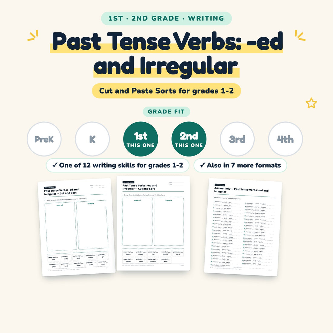 Past Tense Verbs: -ed and Irregular: skill and grade fit