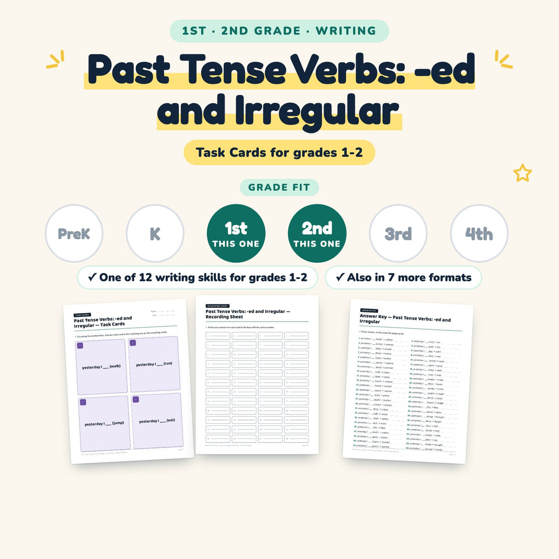 Past Tense Verbs: -ed and Irregular: skill and grade fit